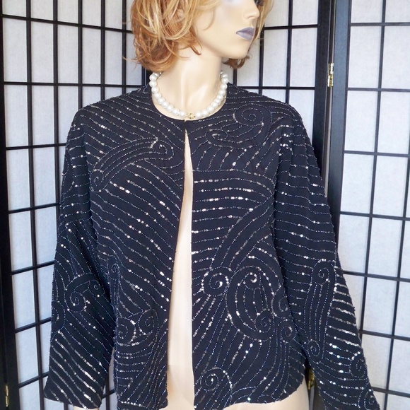 Chico's Tops - CHICO'S Sz 2/L Black Fully Beaded Evening Jacket